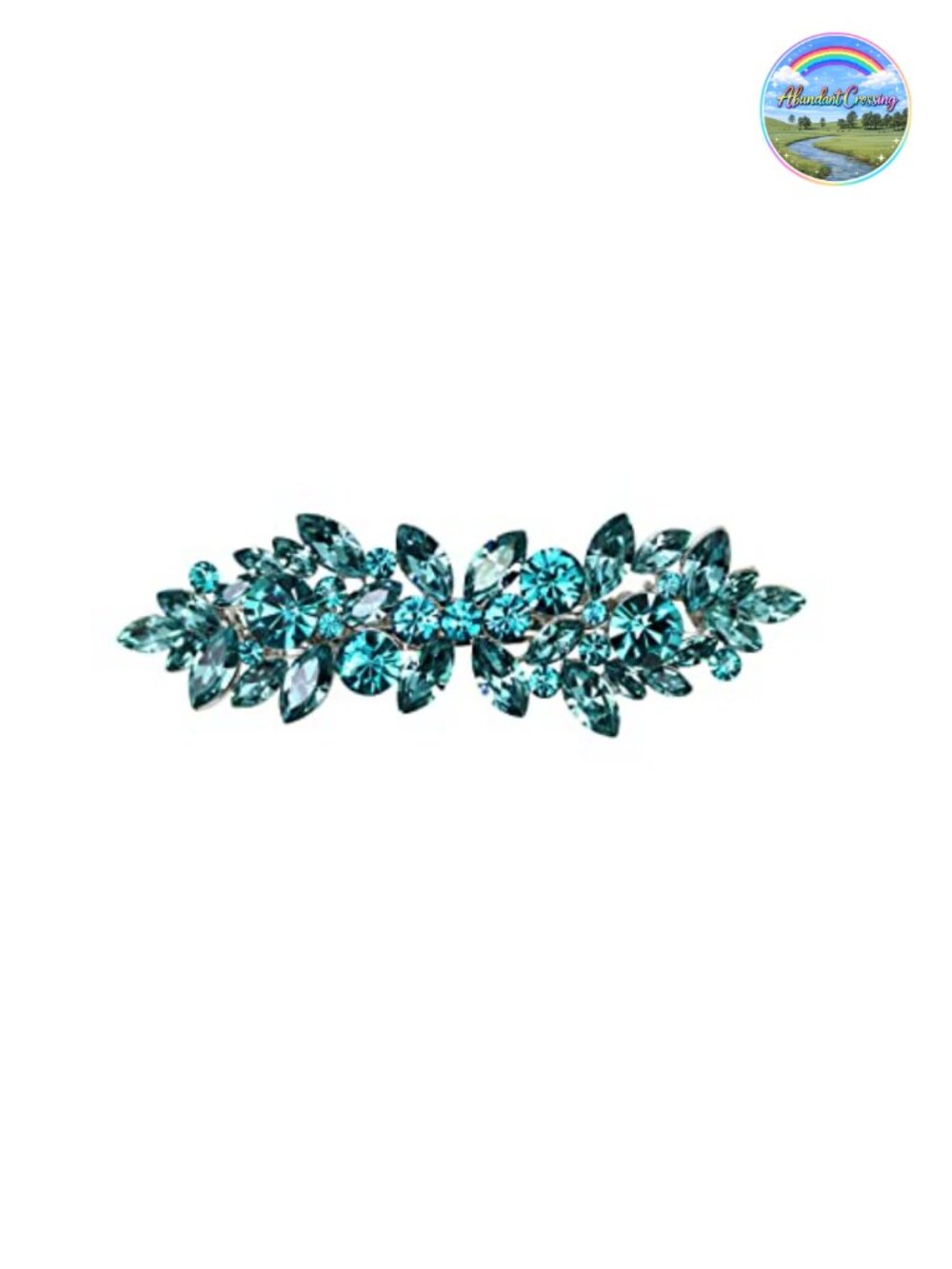 Rhinestone Crystal Floral Hair Barrette Clip Silvertone 3 Inch
